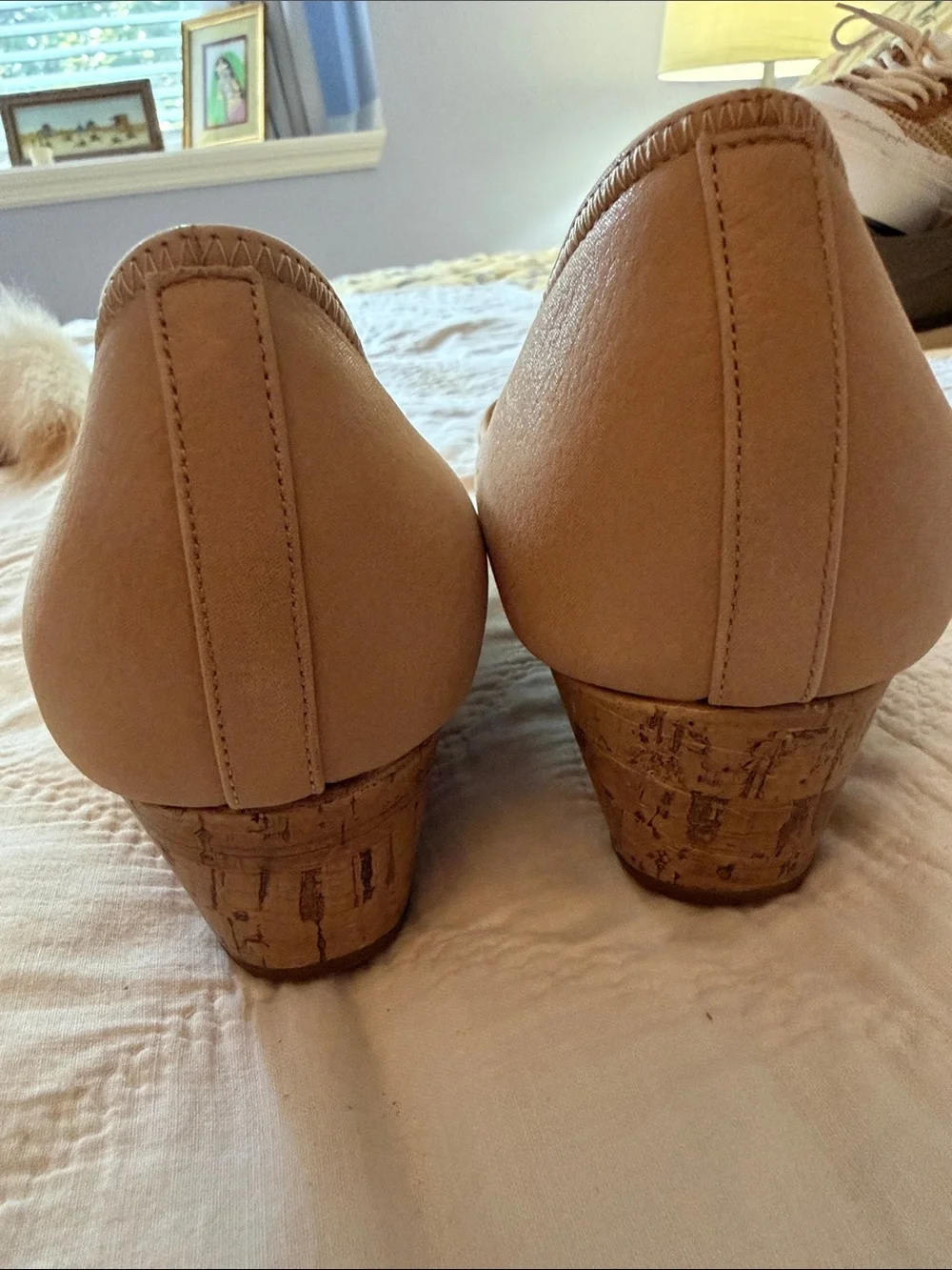 Cole Haan Beige Peep-Toe Leather Flats